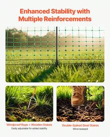 Electric Fence Netting, 42" H X 164' L, PE Net Fencing With Posts & Double-Spiked Stakes, Utility Portable Mesh For Goats, Sheep, Lambs, Deer, Hogs, Dogs, Used In Backyards, Farms, And Ranches - Green - View 5