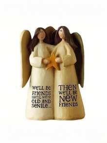 1pc Friendship Angel Figurine With Star, Resin Sisters Sculpture, Classic Style With Inspirational Quote, Indoor Tabletop Or Outdoor Garden Decor, Thoughtful Gift For Best Friend - Multicolor - View 3