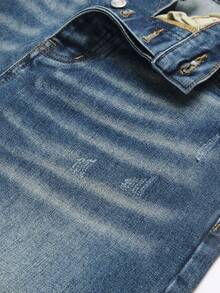 Vaqueros ajustados elásticos punk rock para hombres 2026 nueva llegada pantalones de mezclilla desgastados con bigotes de gato azul oscuro moda de streetwear ajustada - Azul - Ver 5