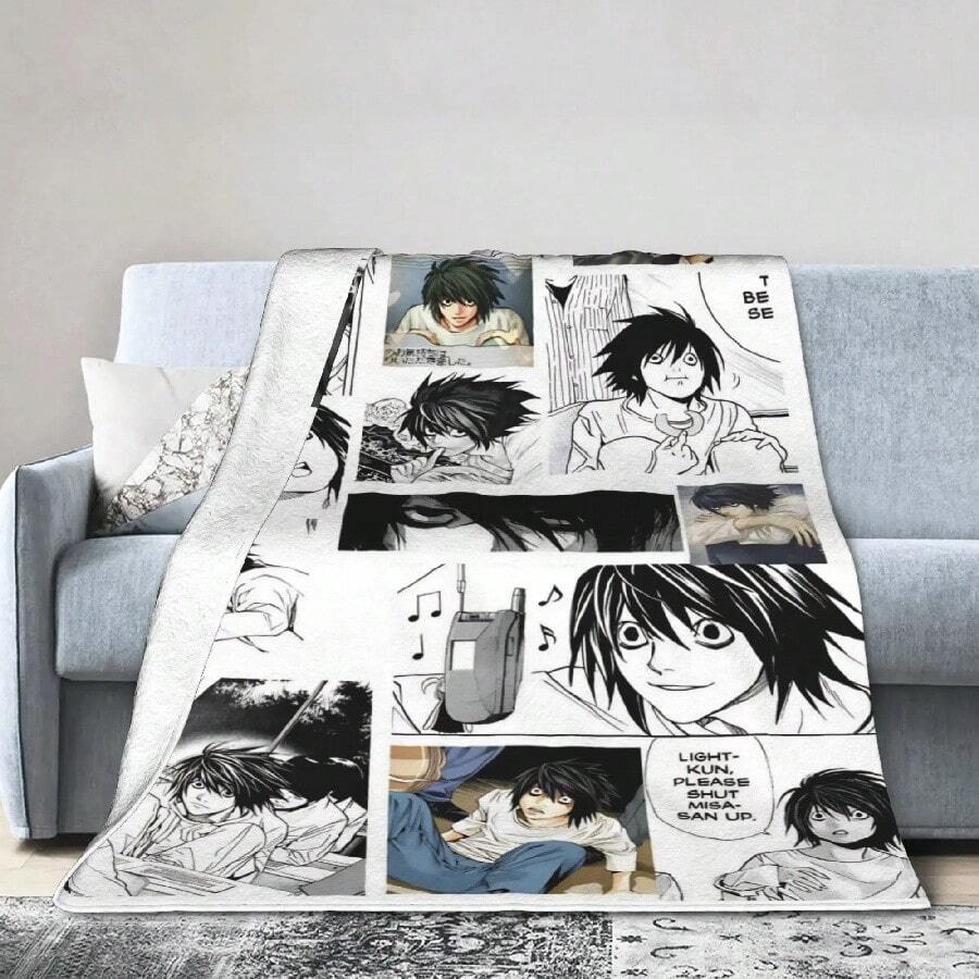 L Lawliet Knitted Blanket Deathnotes Anime Fuzzy Throw Blanket Bedroom Sofa Decoration Ultra-Soft Warm Bedspreads.Jpg - trắng - Xem 1