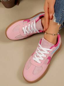 Women's Casual Flat Sports Shoes, Flat Sneakers - Pink - View 1