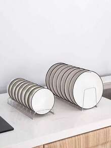 1 pieza Escurridor de platos de acero inoxidable, organizador de platos de acero plateado multifuncional, escurridor de platos y tazones ahorradores de espacio, bandeja para utensilios de cocina, soporte para tapas de ollas - Plateado - Ver 6