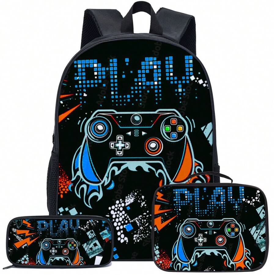 3PCS Boys Backpack Kid 16.5-Inch School Bookbag With Handbag And Pencil Case For Primary Elementary High School University