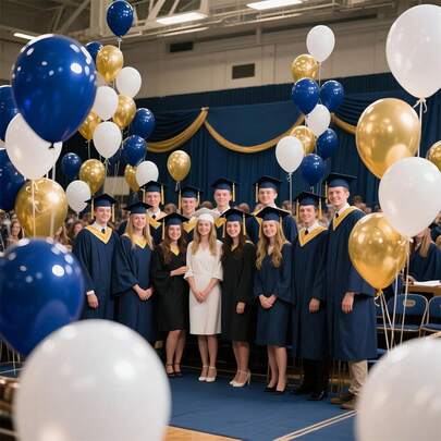 33pcs 10-Inch Navy Blue, Metallic Gold, Matte White Latex Balloon Party Set, Suitable For New Year Decoration, Birthday Party, Baby Shower, Wedding, Valentine's Day, Theme Party, Gender Reveal Party, Cocktail Party, Anniversary, Holidays, Prom And Various Indoor/Outdoor Occasions. Party Supplies, Party Decorations, Photo Backdrop.