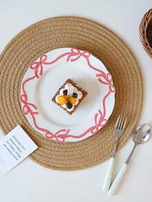 1pc Ceramic Plate With Butterfly Ribbon Decor, Elegant Pink Butterfly Salad/Dessert Plate, Suitable For Home Dining, Restaurant Dessert Display, Gift, Holiday Decoration