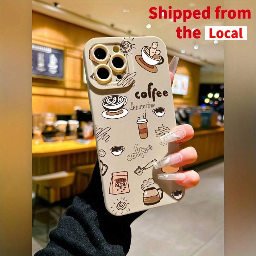 Handyhülle: Kaffee-Muster, einfarbig, matt, Linsenschutz, stoßfest, Handyhülle für Apple 15/14/13/12/11/7/8, das ist ein perfektes Geschenk für deine beste Freundin, Familie oder Partnerin. - Antikweiß - Übersicht 1