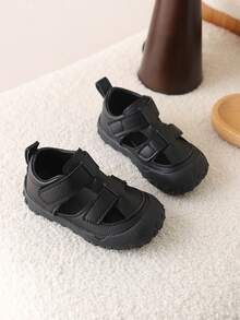 1双夏季新款儿童平底凉鞋，皮革鞋面 - 黑色 - 查看 5