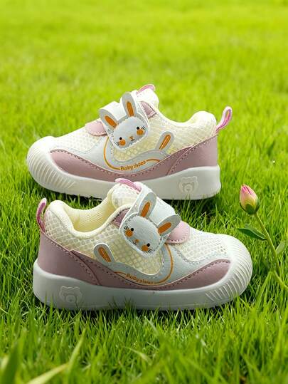 1 Pair Toddler Boys/Girls Breathable PU Hook And Loop Slip-Resistant Flat Casual Sports Shoes, Suitable For All Seasons
