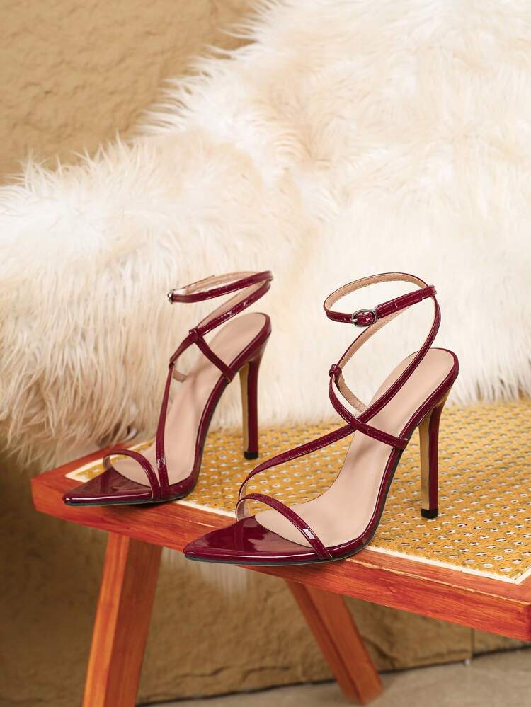 Plus Size Women's Sexy Stiletto Heels Sandals, Casual Party Elegant Versatile Fashion Stiletto High Heel Sandals, Stylish Sexy Party Stiletto High Heel Sandals, Women's Stiletto Heel Sandals For Walking - Burgundy - View 5