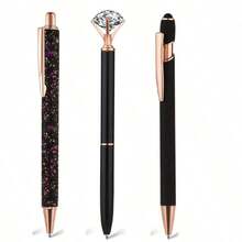 9pcs/Set Fashionable Black Shiny Crystal Ballpoint Pens With Black Ink Refills, Ideal For School, Home And Office, Great Gift For Educators, Suitable As Christmas Gift, Office Supplies, School Stationery - Black - View 11