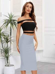 Women's Sexy Back Slit Long Bodycon Skirt Spring - Light Grey - View 5
