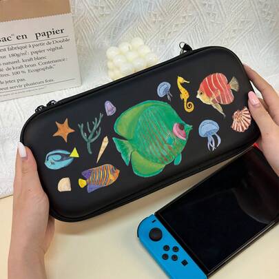 Switch 2 Game Console Carrying Case, Ocean Creature Illustration Crystal Sticker Cover, Holds Console And Game Cards