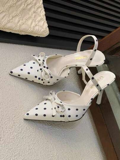 Zapatos de tacón alto con puntera puntiaguda y lunares dulces, sandalias con lazo de tacón fino, nuevos lanzamientos de primavera 2026 para mujeres