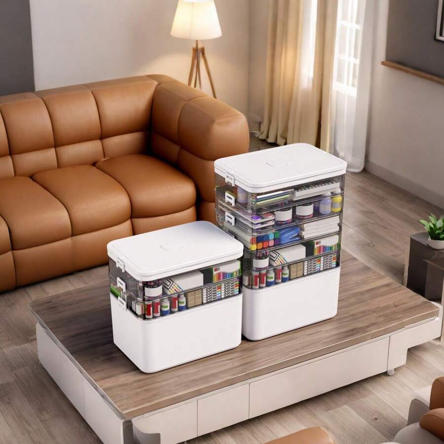 1pc Large Capacity Portable Medicine Storage Box Equipped With Medicine Boxes And First Aid Kit Storage,Multi-Layer Durable Family Medicine Box,High Quality Medicine Storage Box With Handle,Transparent Storage Box Suitable For Medicine Box Organization, Office Supplies, Sewing Supplies, Bathroom Supplies,Perfect Gift For Graduation,Party,Birthday,Wedding. - 白色 - 查看 1