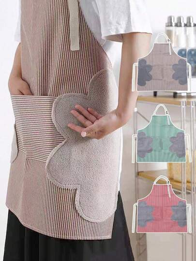 Striped Wipe-Clean Kitchen Apron, Home Oil-Proof Protective Smock, Waterproof, Stain-Resistant Cooking Apron For Women, Men, Chefs, BBQ, Crafts, Outdoor Use, With Soft Absorbent Pocket