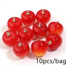 10个/包 亚克力仿真樱桃吊坠，可爱手机挂绳吊坠 耳环 项链 手链 樱桃饰品，情人节可爱樱桃吊坠
