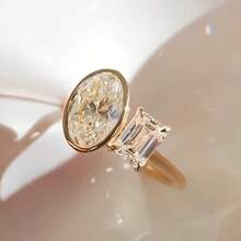 18K镀金几何锆石奢华订婚派对戒指（女士款） - 金色 - 查看 2