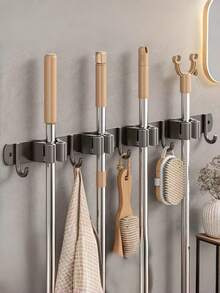 Wall Mounted Broom & Mop Holder, Strong Adhesive Installation Bracket, Mop & Broom Hooks, Multipurpose Storage Rack For Garden Tools, Heavy Duty Reusable Kitchen Organizer, Easy Installation, Bathroom Storage Shelf, Space Saving, Suitable For Home, Kitchen, Garden, Laundry Room And Garage, Great Gift For Valentine's Day, New Year, Easter, Mother's Day, Father's Day - Style a - View 3