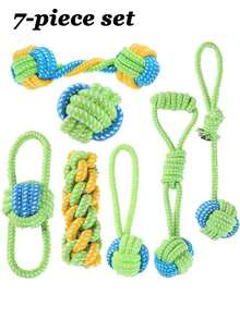 7件套狗狗磨牙玩具，编织绳训练玩耍玩具，适合户外狗狗拔河互动玩具，磨牙玩具，适合爱啃咬的狗狗，帮助清洁牙齿，适合中大型犬。 - 彩色 - 查看 9