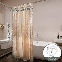 3D玫瑰金鹅卵石图案防水浴室浴帘套装，高端加厚浴帘，浴室隔断帘 - 玫瑰金 - 查看 13