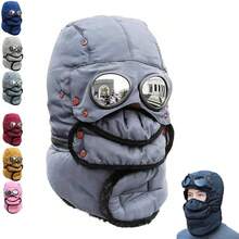 Genérico Gorro Térmico de Invierno con Gafas y Mascarilla, Gorro de Piloto 4 en 1 Resistente al Viento, Sombrero Trapper Cálido para Esquí, Snowboard, Ciclismo y Deportes al Aire Libre - Gris - Ver 3