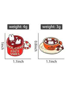 2pcs Hot Cocoa Enamel Needle Rabbit&Cat Hidden In Cocoa Cup Badge Clothes Backpack Accessories Jewelry Gifts For Friends - Multicolor - View 2