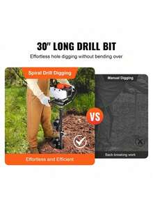 Post Hole Digger, 52cc 1450W Auger Post Hole Digger, Gas Powered Earth Digger With Two Earth Auger Drill Bit 6" & 10" And 3 Extension Rods, For Farmland, Garden And Plant, EPA Certification - 黑色 - 查看 5