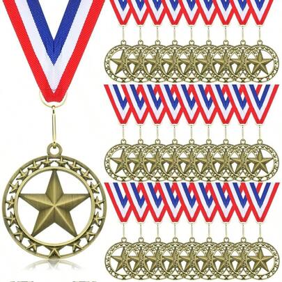 24 Pcs Gold Medals Bulk Awards 2'' Winner Medals With Neck Ribbon Metal Trophy Awards Prize Baseball Soccer Softball MVP Competitions Winner Gifts