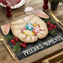 Bộ 1/4 tấm lót bàn ăn bằng vải lanh in họa tiết kẻ caro kiểu Buffalo, chủ đề trứng Phục Sinh mùa xuân/hè, hình thỏ hoạt hình, hoa và bướm, có thể giặt máy, làm bằng polyester, thích hợp cho nhà bếp, phòng ăn, trang trí nhà cửa, trang trí bàn làm việc, trang trí tiệc tùng, là món quà lý tưởng. - Nhiều màu - Xem 34