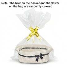 1个现代编织礼品篮，配丝带蝴蝶结 - 装饰收纳盒，带提手，敞口设计，适用于家居装饰、婚礼、情人节礼品篮、置物架篮 - 彩色 - 查看 12