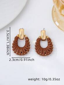 1 Pair Vintage Handmade Braided Leather Rope Wrapped Earrings, Elegant Jewelry Design For Women, Suitable For Daily Wear, Vacation, Festivals, Dates, Parties And Other Occasions - Coffee - View 5