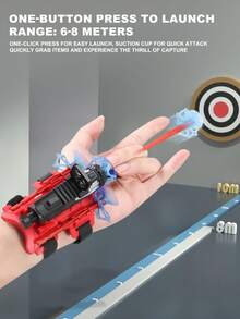 8pcs Red Spider Web Shooter Toy Set, Soft Suction Cup Launcher, Superhero Spider Web Blaster Toy For Kids, Wrist Toy Kit, Fun Slingshot Toy, Superhero Role Play Novelty Toy, Fabric Glove Wearable Toy, Spider Toy With String, Gripping Toy, Cool Launching Toy, Spider Web Shooting Toy - Multicolor - View 6