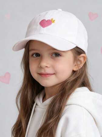 1 pieza Gorra de béisbol casual con protección UV y bordado de corona de corazón linda para niñas pequeñas, adecuada para actividades al aire libre de primavera/verano