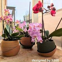 Chậu hoa Mirage, Chậu cây cảnh tối giản hiện đại, Khay cắm hoa, Thiết kế thoáng khí, Thiết kế đan lát, Chậu hoa trang trí nhà cửa kèm khay. - Cà phê nâu - Xem 1