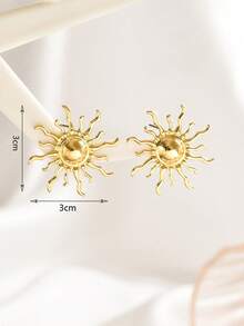 1 Pair Fashionable Minimalist Creative Sunflower Stud Earrings, Suitable For Daily Wear For Women - Gold - View 5