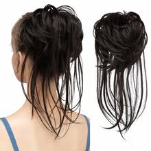 [Lazy Long Fluffy Wig Ring] Wig Hair Ring Lazy Long Beard Wig Ring Fluffy Natural Female Headdress Disc Hair Meatball Hair Ring - 黑棕色 - 查看 2