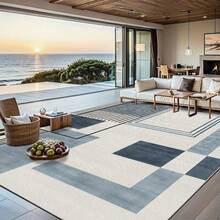 1pc Modern Minimalist Style Blue & White Geometric Pattern Rug. Velvet Fabric, Weighs Approx. 850g, Thickness Approx. 0.6cm. Durable, Non-Slip, Easy To Clean. Available In Multiple Sizes. Suitable For Kitchen, Living Room, Dining Room, Bedroom, Balcony, Bathroom, Study And Other Scenarios. An Ideal Choice For Home Decor. - Multicolor - View 5