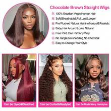 Uveous 28 Inch Brown Lace Front Wigs Human Hair Pre Plucked 13x4 Straight Lace Front Wigs Human Hair 200% Density Colored #4 Light Brown Glueless Wig HD Lace Frontal Wigs For Women - S4 - 查看 8