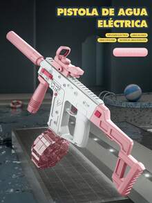 Pistola de agua automática ligera de doble empuñadura con depósito externo, con capacidad de disparo continuo. Ideal para jugar con agua en verano, esta pistola con motivos de dibujos animados es recargable. - Rosa Pálido - Ver 6