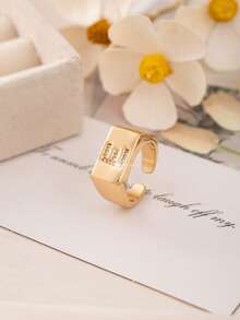 1pc Luxury Initial Open Ring, A-Z Letter Block Design With Cubic Zirconia, Adjustable Fashion Ring For Girl & Teens, Gift For Friends - Gold - View 18