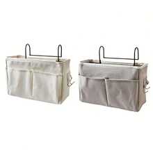 2pcs Fabric Headboard Storage Bags - Multi-Functional Hanging Storage Box With Pine Tree & Plaid Pattern, Phone Holder, Bottle & Diaper Storage, Bedside Convenient Canvas Basket - Multicolor - View 11