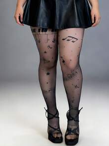 Quần tất in hình bản nhạc | Quần legging cỡ lớn in hình bản nhạc toàn thân, chất liệu mờ, nghệ thuật và thời trang. - màu đen - Xem 6