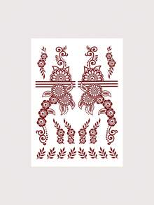 1 pieza Tatuaje de henna, exclusivo para mujeres, pegatina de tatuaje temporal de un solo uso para manos y Body, pegatina de henna realista resistente al agua - Burdeos - Ver 6