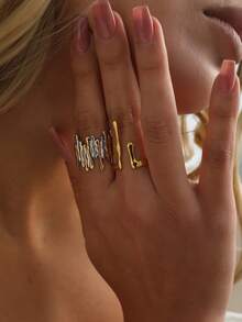 Bộ 2 chiếc nhẫn hở bằng thép không gỉ, thiết kế bất đối xứng, tối giản và thời trang. - Nhiều màu - Xem 3