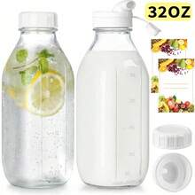 2/4-Piece Glass Baby Bottle Set With 2 Divided Lids, Sealed Heavy-Duty Screw-On Caps, 32OZ Reusable Glass Jar With 3 Lids! Breast Milk Storage Bottles, Suitable For Yogurt, Nut Milk, Juice, Syrup, Coffee Creamer, And More. - 2 CÁI - Xem 1