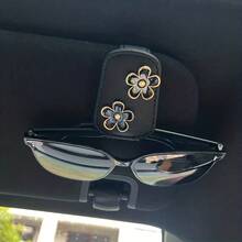 1个花朵造型汽车遮阳板眼镜夹，时尚汽车太阳镜收纳夹，太阳镜架，卡片夹，汽车遮阳板配件，汽车内饰装饰