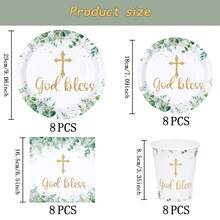 7/9 Inch Cross-Shaped Disposable Plate Set, Party Plates, Includes Disposable Paper Plates, Cups, Napkins, Suitable For Wedding, Engagement, Birthday, Wedding Party Tableware - Multicolor - View 13