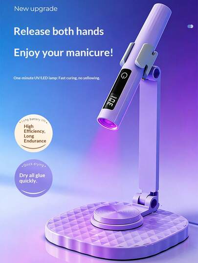 Lámpara de arte de uñas con soporte, kit de lámpara de uñas con sensor táctil, lámpara de secado de uñas portátil recargable, lámpara de uñas LED para uso en salón, lámpara de curado de uñas retráctil con soporte