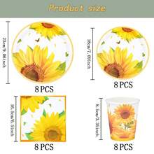 7/9 Inch Sunflower Gold Rim Disposable Plate Set, Includes Paper Plates, Cups, And Napkins, Suitable For Wedding, Engagement, Birthday Party, Wedding Reception Tableware - Multicolor - View 10
