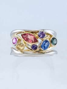 1pc Fashion Crystal Quartz Ion Ring, Therapeutic, Slimming, Lymphatic Drainage, Magnetic Multi-Color Simple Jewelry